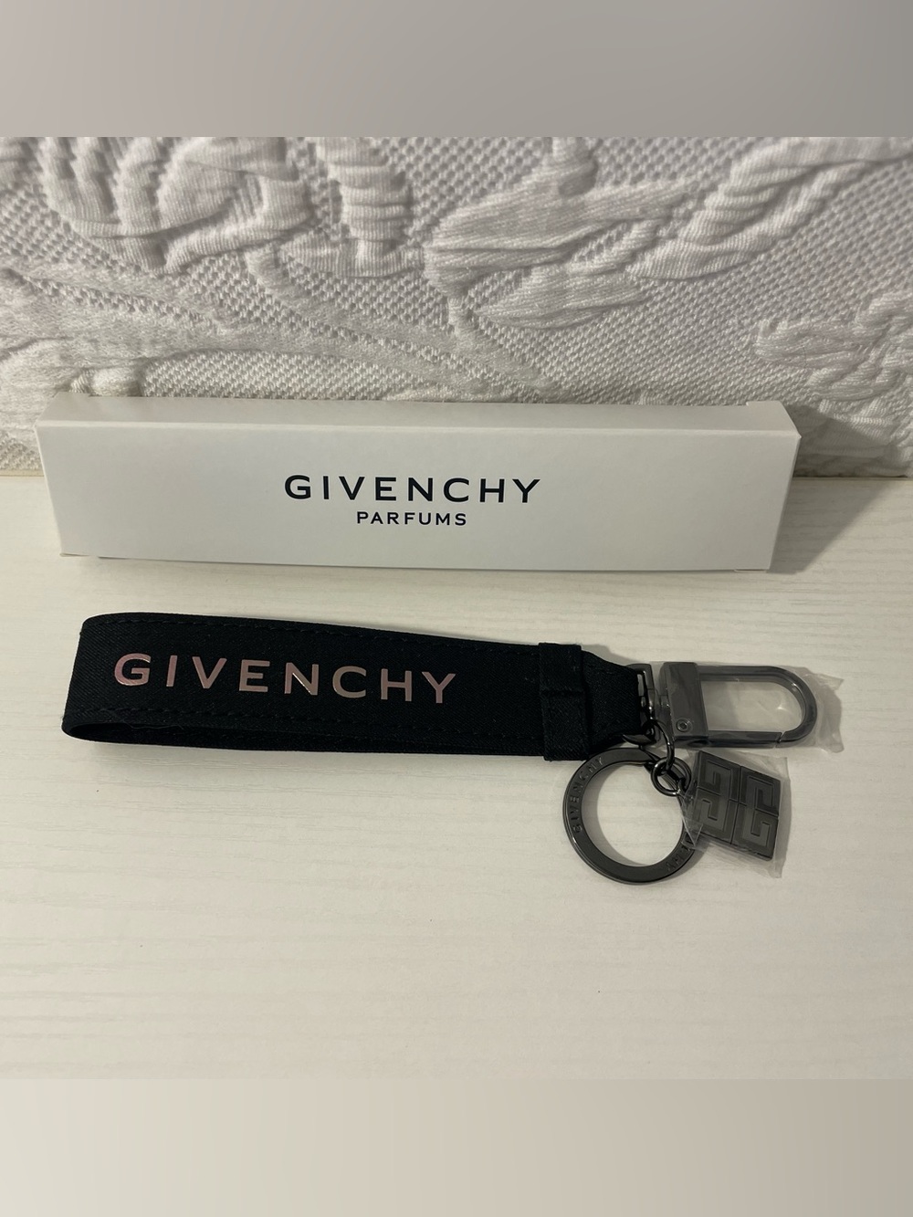 Givenchy Black Keychain Bag Charm with Silver Accents NWB